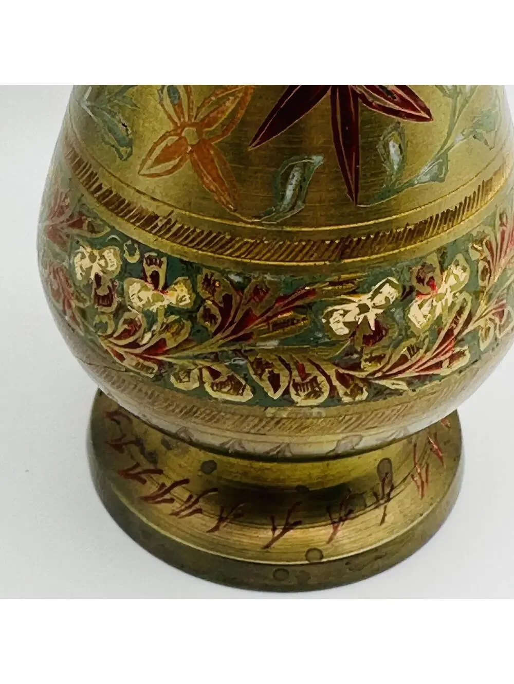 Vintage Decorative Brass Vase with Floral Engraving